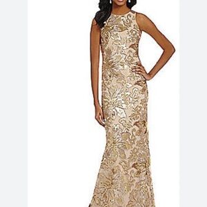 Elegant Gold Floral Evening Gown